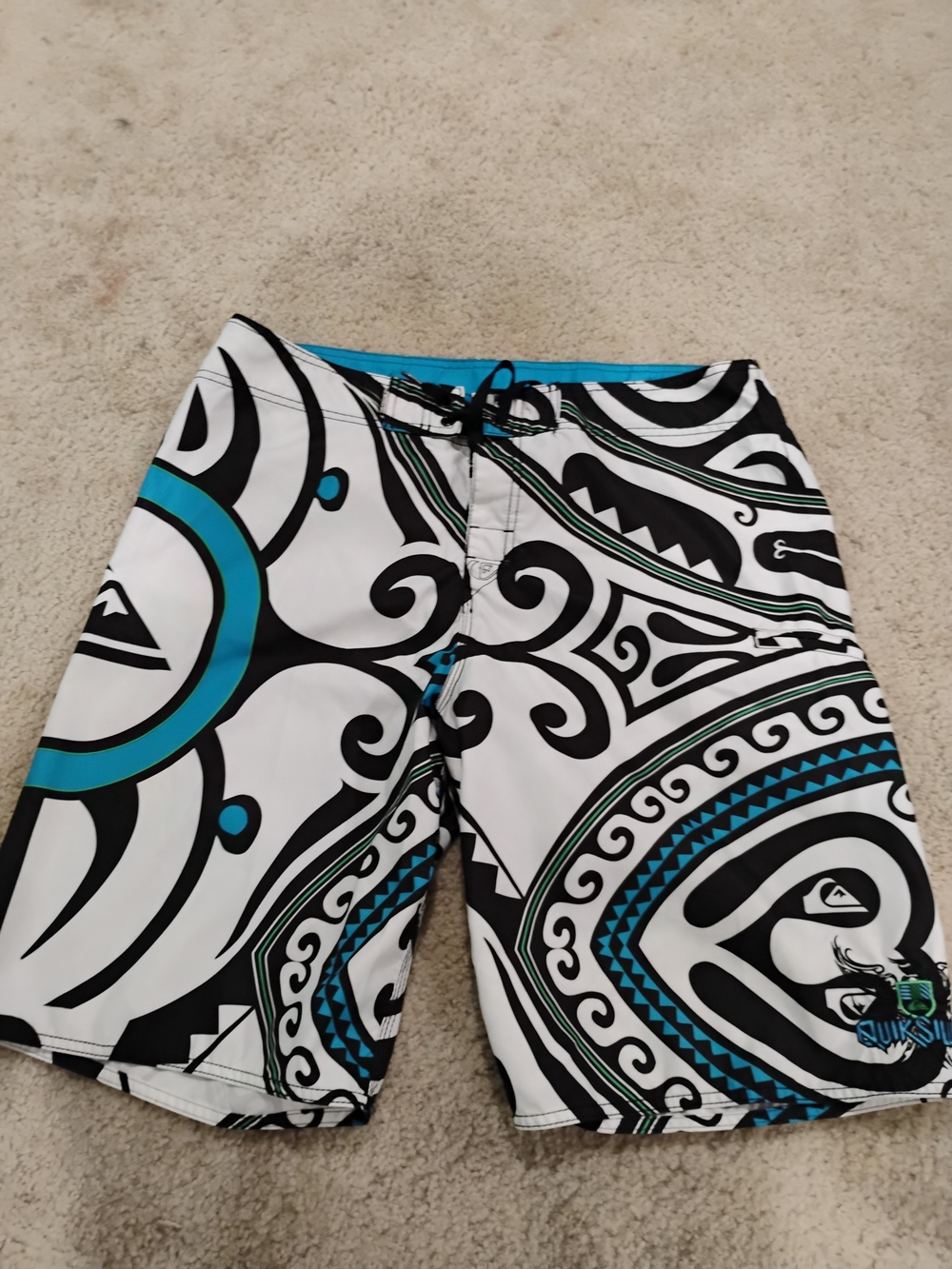 Quiksilver Men's Turquoise, Black & White & Turquoise Tribal Hybrid Shorts